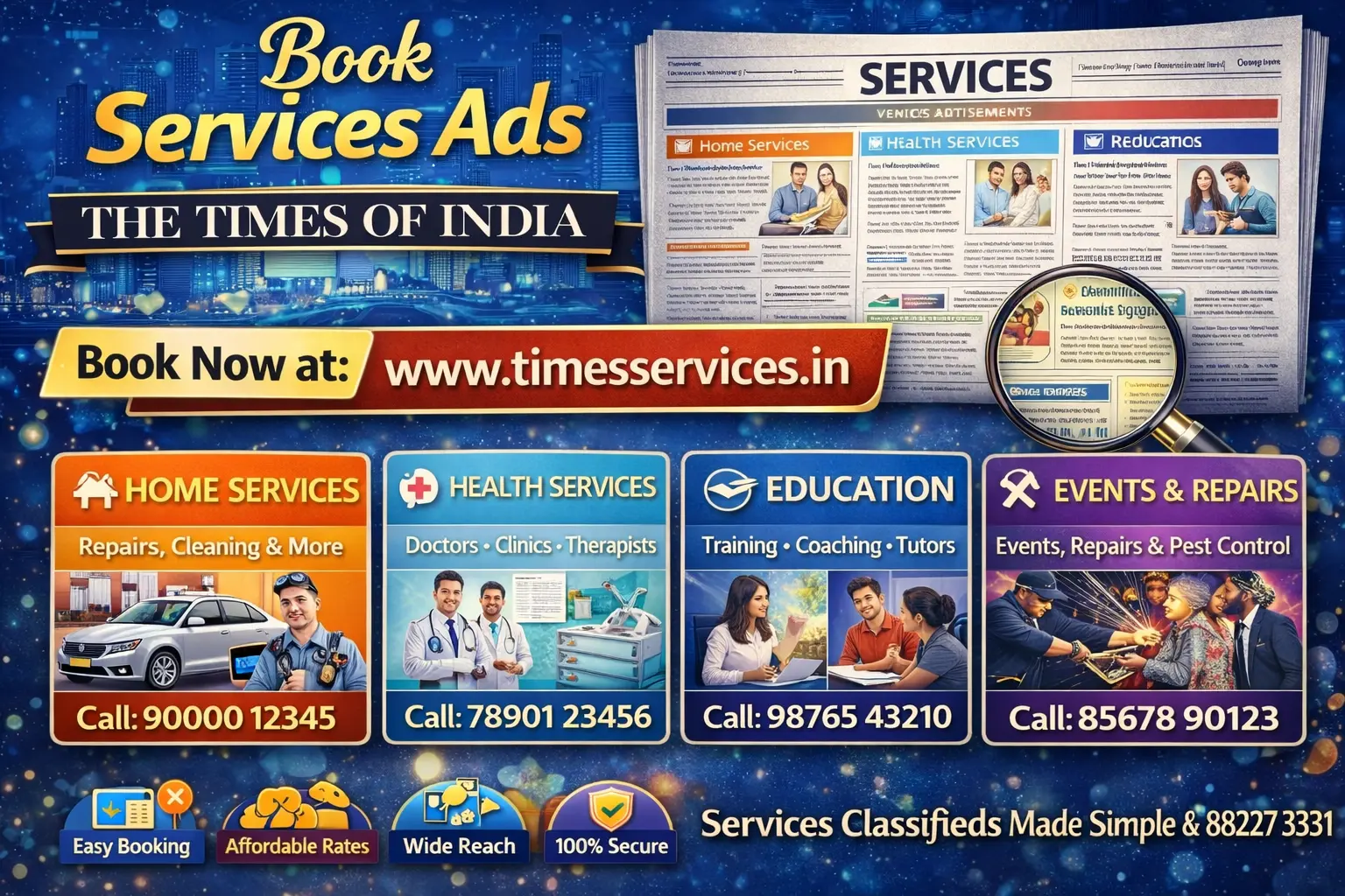 Book Services Ads in The Times of India Newspaper Online